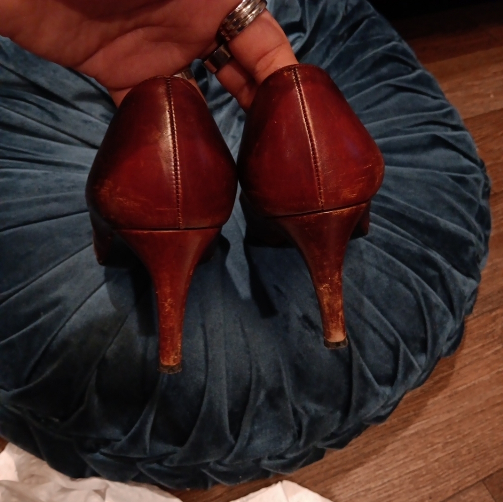 Gucci Vintage Browm Heels Leather Pointed Toe Size 9B  N_ 1012564 0 - Picture 6 of 9